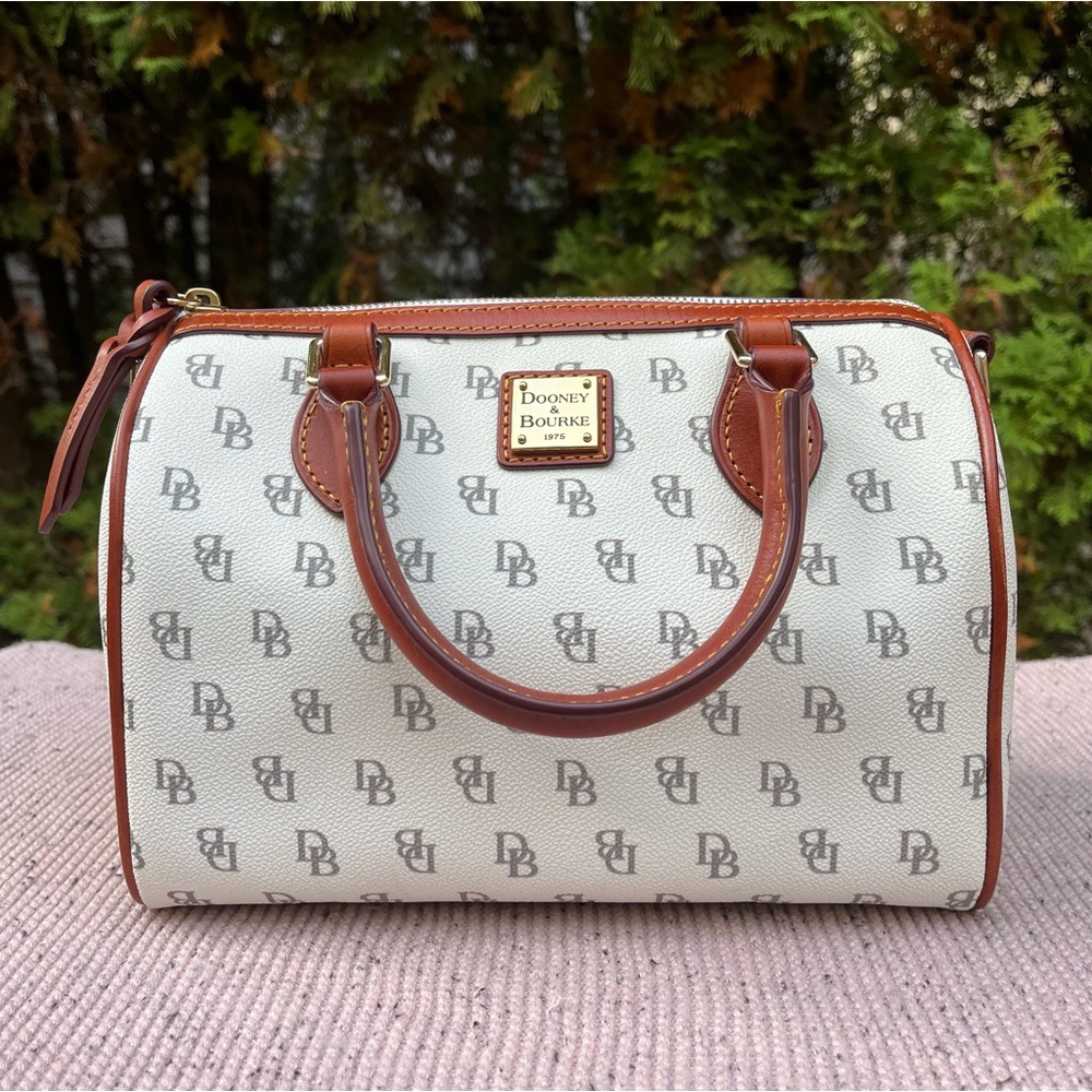 Dooney & Bourke White and Brown Monogram Satchel